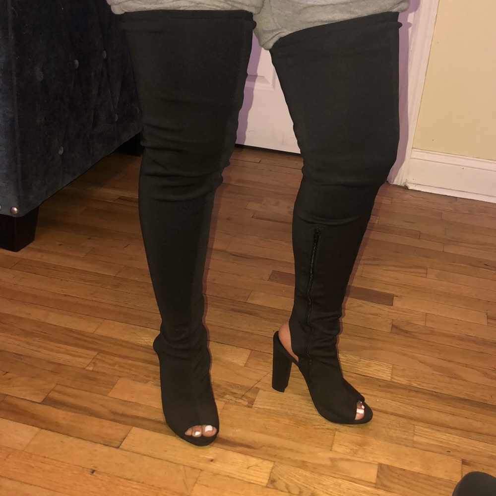 Thigh high skin tight open toe&open heel boot S7